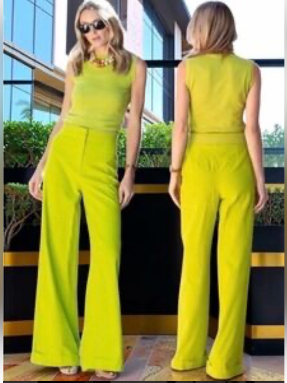 Julia Amory Chartreuse High-Waist Wide-Leg Corduroy Pants | Wide-Leg Trousers